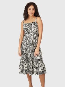 Brunotti Sukienka "Grenadine" w kolorze biało-czarnym rozmiar: L. Białe sukienki Brunotti, l, bez wzorów, bez kołnierzyka, bez ramiączek, midi, rozkloszowane. Za 130,99 zł.