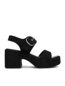 DeeZee Sandały CEO-LB-G9349-A Czarny. Czarne sandały DeeZee, bez wzorów, z materiału, bez obcasa, na słupku, bez zapięcia. Za 149,99 zł.