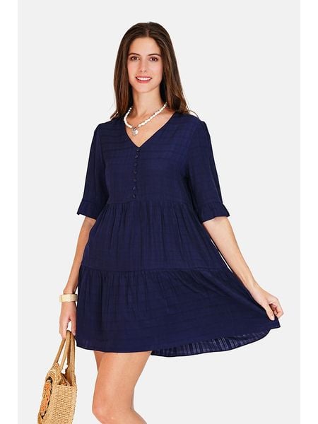 ASSUILI Sukienka w kolorze granatowym rozmiar: 38. Niebieskie sukienki Assuili, bez wzorów, klasyczne, bez kołnierzyka, bez ramiączek, mini. Za 162,49 zł.