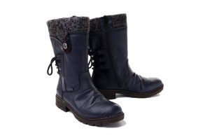 RIEKER TEX Z4750-15 blue, kozaki damskie. Niebieskie kozaki Rieker, na zimę, bez wzorów, bez obcasa, bez zapięcia. Za 389,90 zł.