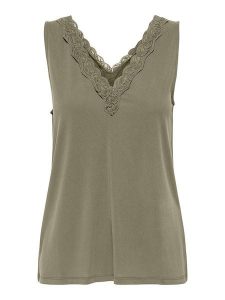 ONLY Top w kolorze khaki rozmiar: S. Brązowe topy ONLY, s, bez wzorów, z koronki, bez kołnierzyka, bez ramiączek. Za 39,49 zł.