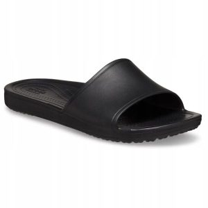 Klapki Dla Dorosłych Crocs Kadee Slide. Czarne klapki Crocs, bez wzorów, z materiału, bez obcasa. Za 89,99 zł.