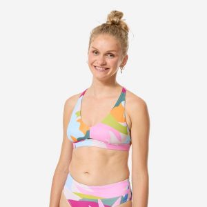 Góra kostiumu kąpielowego surfingowego damska Decathlon Agatha Colorama. Czerwone bikini DECATHLON, bez wzorów, z elastanu. Za 89,99 zł.