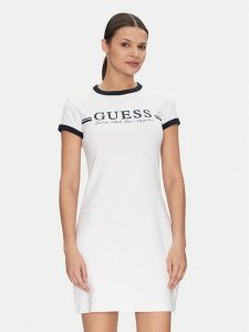 Guess Sukienka codzienna V5GK02 KCQX1 Biały Slim Fit. Białe kombinezony Guess, xs, z aplikacjami, z bawełny, bez kołnierzyka, bez ramiączek. Za 139,99 zł.