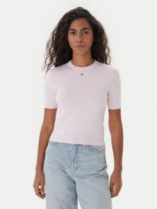 Tommy Jeans Sweter Essential DW0DW19336 Różowy Regular Fit. Czerwone swetry klasyczne Tommy Jeans, l, z bawełny, bez kołnierzyka. Za 369,99 zł.