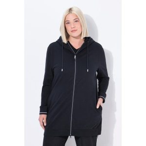 Damskie Bluza dresowa ozdobna lamówka oversize kaptur. Czarne bluzy Ulla Popken, plus size, bez wzorów, z bawełny, bez kaptura. W wyprzedaży za 191,99 zł.