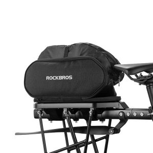 Torba rowerowa Rockbros na bagażnik. Czarne torebki klasyczne ROCKBROS, bez wzorów, bez dodatków. Za 79,99 zł.