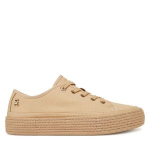 Espadryle Tommy Hilfiger. Brązowe espadryle TOMMY HILFIGER, bez wzorów, bez obcasa. Za 239,99 zł.