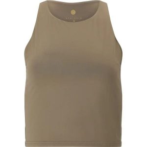 Damski tank top Athlecia Rihal. Brązowe topy Athlecia, bez wzorów, sportowe, bez kołnierzyka, bez ramiączek. Za 150,50 zł.