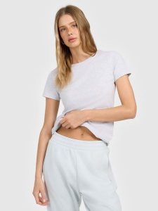 4F T-shirt slim gładki damski - szary XL. Szare t-shirty 4f, l, bez wzorów, bez kołnierzyka, bez ramiączek. Za 49,99 zł.