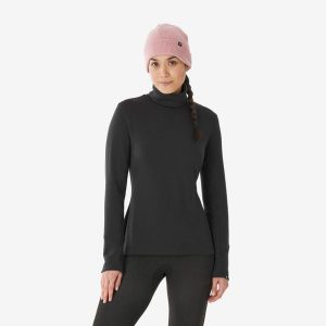 Koszulka termoaktywna narciarska damska Quechua BL 500 wool neck. Czarne koszule nocne WED'ZE, bez wzorów, z elastanu, bez ramiączek. Za 269,99 zł.