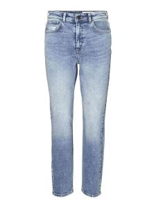 Noisy may Dżinsy "Moni" - Tapered fit - w kolorze błękitnym rozmiar: W25/L32. Niebieskie jeansy Noisy may, z aplikacjami, ze skóry, z podwyższonym stanem. Za 52,55 zł.