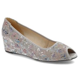 Szare Czółenka Gamis Damskie Buty Eleganckie. Szare czółenka Gamis, bez wzorów, ze skóry, bez obcasa, na koturnie, bez zapięcia. Za 199,00 zł.