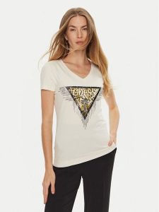 Guess T-Shirt W4BI18 J1314 Beżowy. Brązowe t-shirty Guess, m, z aplikacjami, z bawełny, bez kołnierzyka, bez ramiączek. Za 119,99 zł.