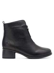 Remonte Botki R8878-01 Czarny. Czarne botki Remonte, bez wzorów, ze skóry, bez obcasa, na słupku, bez zapięcia. Za 429,99 zł.