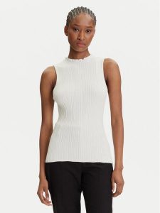 HUGO Bluzka Sarepilk 50542597 Écru Slim Fit. Bluzki Hugo, s, bez wzorów, z wiskozy, bez kołnierzyka, bez ramiączek. Za 389,99 zł.