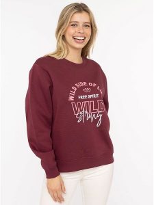 Zwillingsherz Bluza "Wild Side" w kolorze bordowym rozmiar: S/M. Czerwone bluzy Zwillingsherz, m, bez wzorów, bez kaptura. Za 223,46 zł.