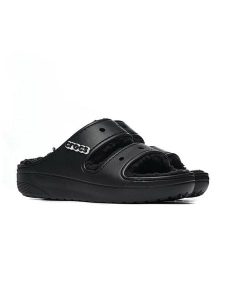 Crocs Klapki "Classic Cozzzy" w kolorze czarnym rozmiar: 41/42. Czarne klapki Crocs, bez wzorów, z materiału, z otwartym noskiem, bez obcasa. Za 144,95 zł.