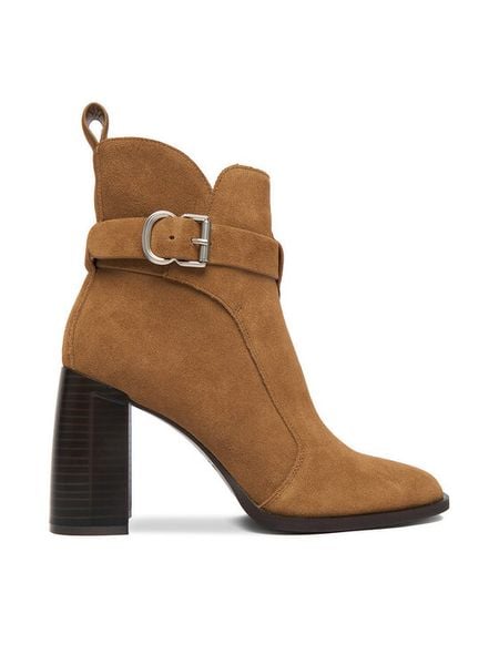 Badura Botki EO-VIV-1 Brązowy. Brązowe botki Badura, bez wzorów, ze skóry, bez obcasa, na słupku, bez zapięcia. Za 419,99 zł.