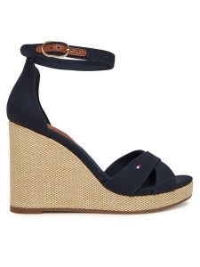 Tommy Hilfiger Sandały Flag High Wedge Espad Crisscross FW0FW08661 Granatowy. Niebieskie sandały TOMMY HILFIGER, bez wzorów, z materiału, bez obcasa, na koturnie, bez zapięcia. Za 269,99 zł.