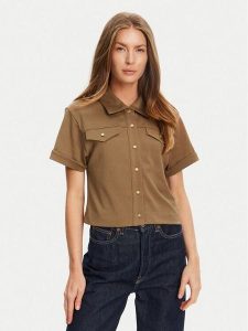 Tommy Hilfiger Koszula Gold Button WW0WW44626 Brązowy Regular Fit. Brązowe koszule TOMMY HILFIGER, xxl, bez wzorów, z bawełny, bez kołnierzyka, bez ramiączek. Za 339,99 zł.