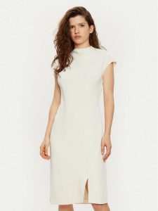 Calvin Klein Sukienka codzienna Heavy Crepe Ss Bodycon Dress K20K208091 Biały Slim Fit. Białe kombinezony Calvin Klein, na co dzień, bez wzorów, z syntetyku, bez kołnierzyka, bez ramiączek, bodycon. Za 499,99 zł.