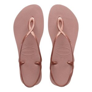 Japonki plażowe damskie Havaianas Luna. Czerwone klapki Havaianas, bez wzorów, z gumy, bez obcasa. Za 109,99 zł.