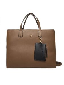 Tommy Hilfiger Torebka Th Icon Satchel AW0AW18122 Brązowy. Brązowe torebki klasyczne TOMMY HILFIGER, bez wzorów, ze skóry, bez dodatków. Za 699,99 zł.