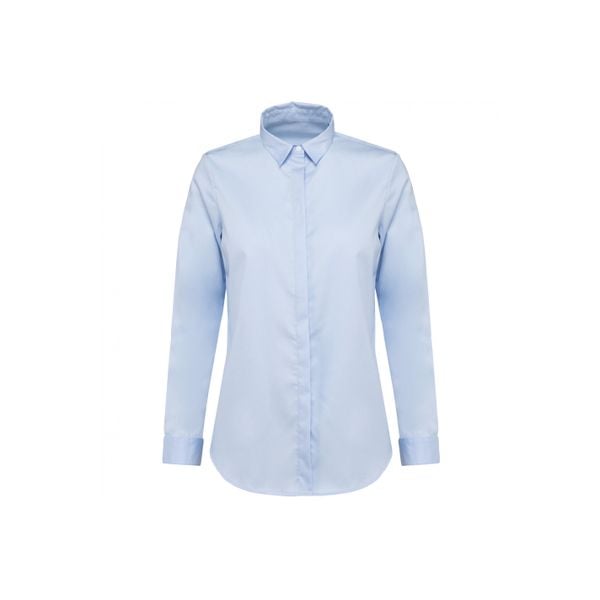 Damska koszula z długim rękawem z twillu Kariban Premium. Niebieskie koszule KARIBAN, bez wzorów, z bawełny, bez kołnierzyka, bez ramiączek. Za 339,50 zł.