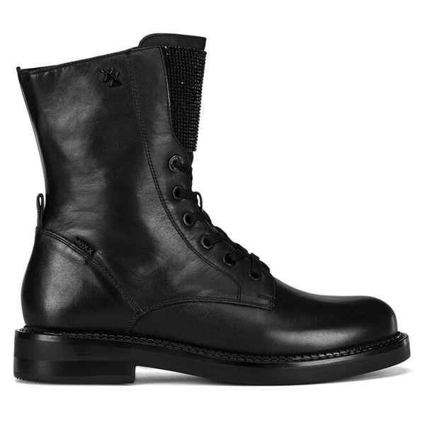 Trzewiki MEXX. Czarne botki Mexx, bez wzorów, bez obcasa, na płaskiej podeszwie, bez zapięcia. Za 379,99 zł.