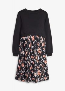 Sukienka 2 w 1 ciążowa i do karmienia piersią, z bluzą (komplet 2-cz.). Czarne sukienki bonprix, bez wzorów, bez kołnierzyka, moda ciążowa, bez ramiączek. Za 149,99 zł.