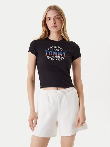 Tommy Jeans T-Shirt DW0DW21421 Czarny Slim Fit. Czarne t-shirty Tommy Jeans, s, bez wzorów, z bawełny, bez kołnierzyka, bez ramiączek. Za 99,99 zł.