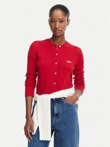 Tommy Jeans Kardigan Pointelle DW0DW22931 Czerwony Regular Fit. Czerwone kardigany Tommy Jeans, z jeansu. Za 449,99 zł.