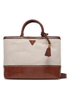 Guess Torebka w kolorze beżowo-brązowym - 31 x 21 x 11 cm rozmiar: onesize. Brązowe torebki klasyczne Guess, z aplikacjami, z materiału, przez ramię, bez dodatków. Za 368,96 zł.