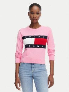 Tommy Jeans Sweter Flag DW0DW22930 Różowy jasny Regular Fit. Czerwone swetry klasyczne Tommy Jeans, s, z bawełny, bez kołnierzyka. Za 409,99 zł.
