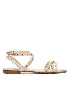 DeeZee Sandały 2024-97 Écru. Sandały DeeZee, bez wzorów, ze skóry, bez obcasa, na płaskiej podeszwie, bez zapięcia. Za 99,99 zł.