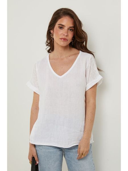 Rodier Lin Lniana koszulka w kolorze białym rozmiar: XL/XXL. Białe bluzki Rodier Lin, xl, bez wzorów, ze lnu, bez kołnierzyka, bez ramiączek. Za 145,26 zł.