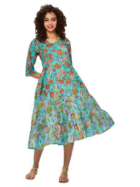 Aller Simplement Sukienka w kolorze turkusowo-pomarańczowym rozmiar: 34/36. Brązowe sukienki Aller Simplement, bez wzorów, z bawełny, klasyczne, bez kołnierzyka, bez ramiączek, midi. Za 74,28 zł.