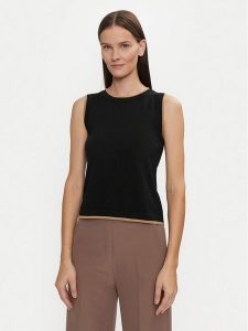 Luisa Spagnoli Bluzka Macinapepe 58514 Czarny Regular Fit. Czarne bluzki LUISA SPAGNOLI, l, bez wzorów, z wełny, bez kołnierzyka, bez ramiączek. Za 389,99 zł.