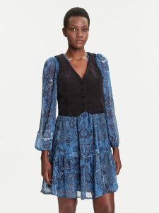 Desigual Sukienka codzienna Chaleco 25WWVW27 Niebieski Regular Fit. Niebieskie sukienki Desigual, na co dzień, xl, bez wzorów, z syntetyku, bez kołnierzyka, bez ramiączek, proste. Za 589,99 zł.
