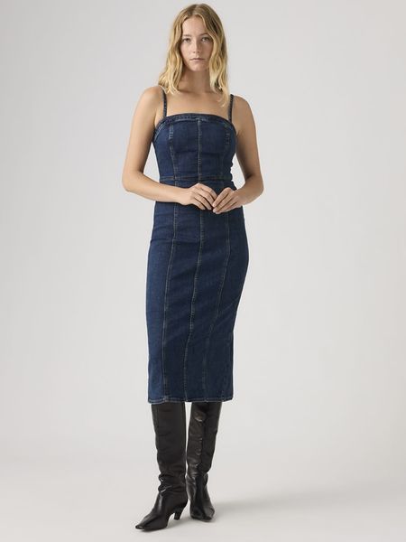 Levi's Sukienka dżinsowa w kolorze granatowym rozmiar: S. Niebieskie sukienki Levi's®, s, bez wzorów, bez kołnierzyka, bez ramiączek, midi. Za 199,49 zł.