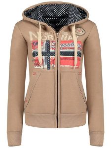 Geographical Norway Bluza "Farlotte" w kolorze beżowym rozmiar: S. Brązowe bluzy Geographical Norway, s, z aplikacjami, bez kaptura. Za 140,95 zł.