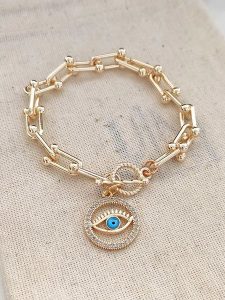 Atelier MIU Pozłacana bransoletka z elementem ozdobnym rozmiar: onesize. Żółte bransoletki Atelier MIU, z cyrkonią, pozłacane. Za 43,99 zł.