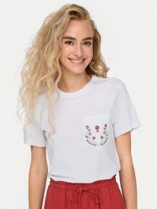 ONLY T-Shirt Polly 15317989 Biały Regular Fit. Białe t-shirty ONLY, xs, bez wzorów, z bawełny, bez kołnierzyka, bez ramiączek. Za 59,99 zł.