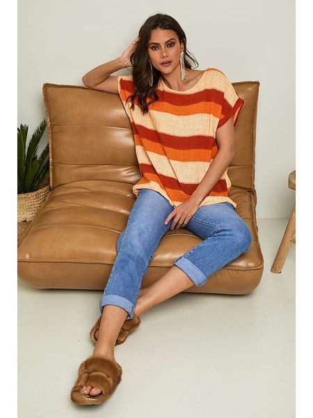 Fleur de Lin Koszulka "Epicea" w kolorze pomarańczowym rozmiar: XL. Pomarańczowe bluzki Fleur de Lin, xl, bez wzorów, bez kołnierzyka, bez ramiączek. Za 86,99 zł.