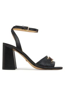 Guess Sandały FLJGRT LEA03 Czarny. Czarne sandały Guess, z aplikacjami, ze skóry, bez obcasa, na słupku, bez zapięcia. Za 499,99 zł.