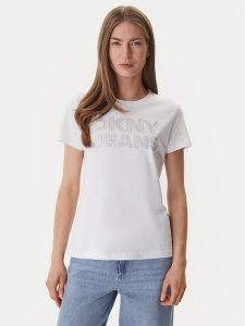DKNY T-Shirt DJ6T1692 Biały Regular Fit. Białe t-shirty DKNY, xs, bez wzorów, z bawełny, bez kołnierzyka, bez ramiączek. Za 219,99 zł.