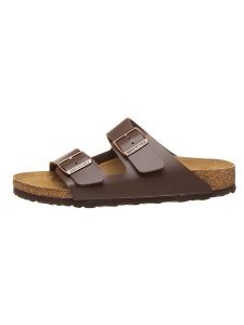 Birkenstock Klapki "Arizona" w kolorze brązowym rozmiar: 43. Brązowe klapki Birkenstock, bez wzorów, z otwartym noskiem, bez obcasa. Za 339,80 zł.