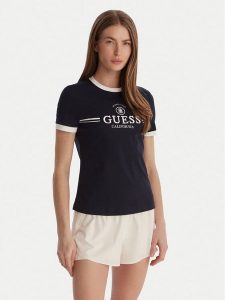 Guess T-Shirt V6GI08 K2975 Granatowy Regular Fit. Niebieskie t-shirty Guess, xs, z aplikacjami, z bawełny, bez kołnierzyka, bez ramiączek. Za 189,99 zł.