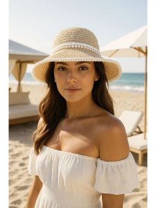 Lucky Bees Kapelusz przeciwsłoneczny w kolorze beżowym rozmiar: onesize. Brązowe kapelusze Lucky Bees, bez wzorów, z materiału. Za 73,99 zł.